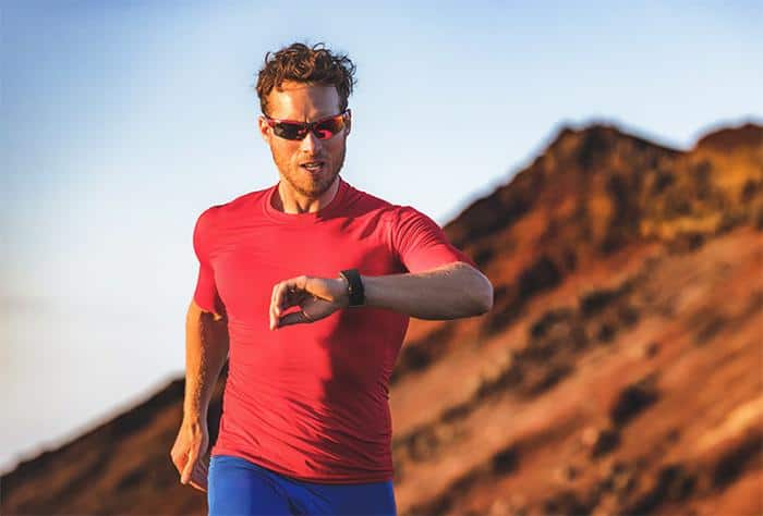 man with a smartwatch for running